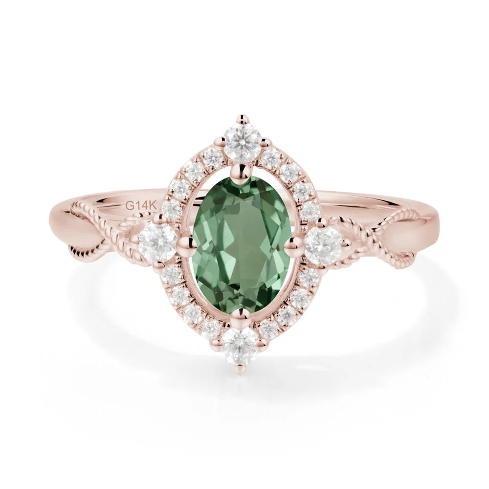 Twisted Band Green Sapphire Halo Ring - Image 8