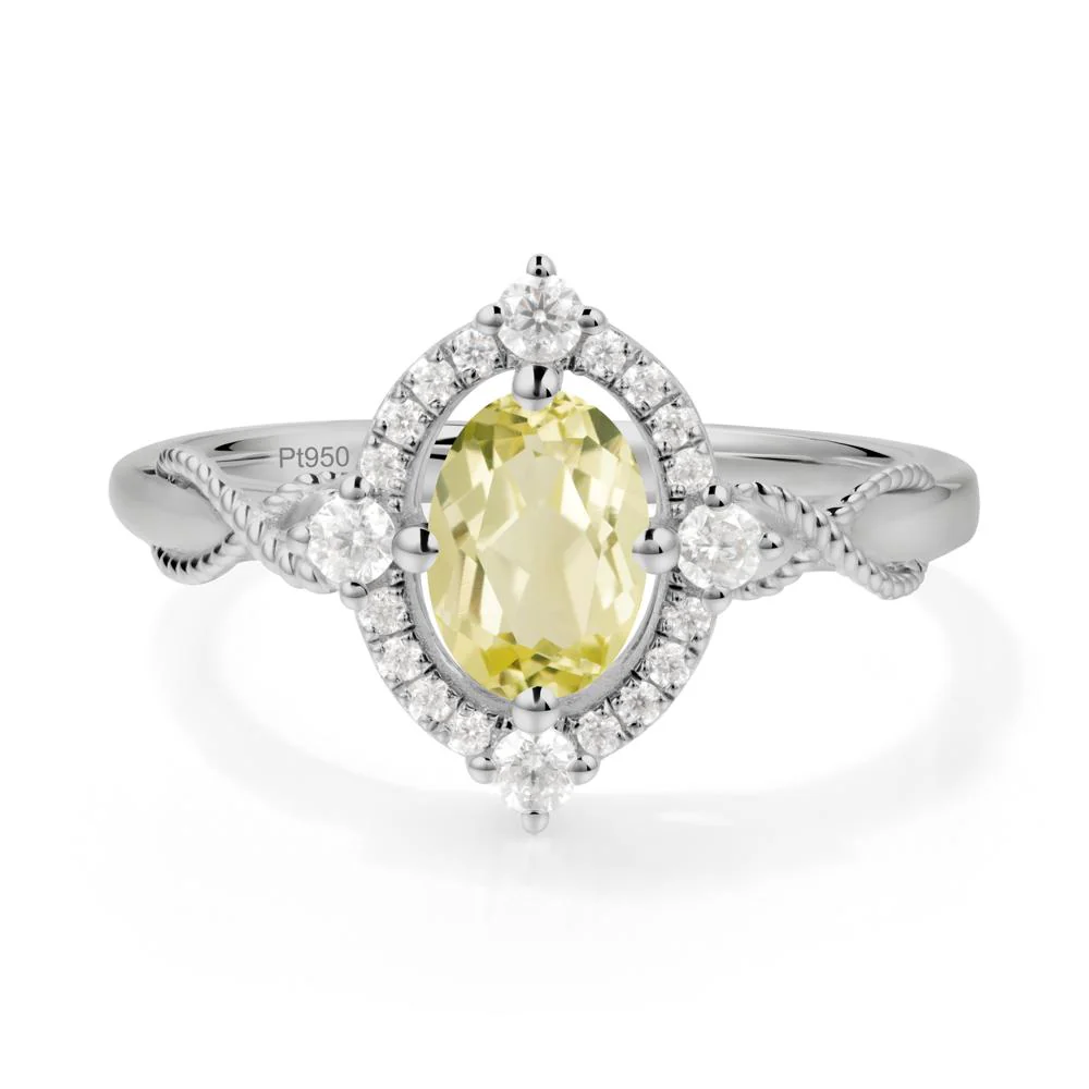 Twisted Band Lemon Quartz Halo Ring