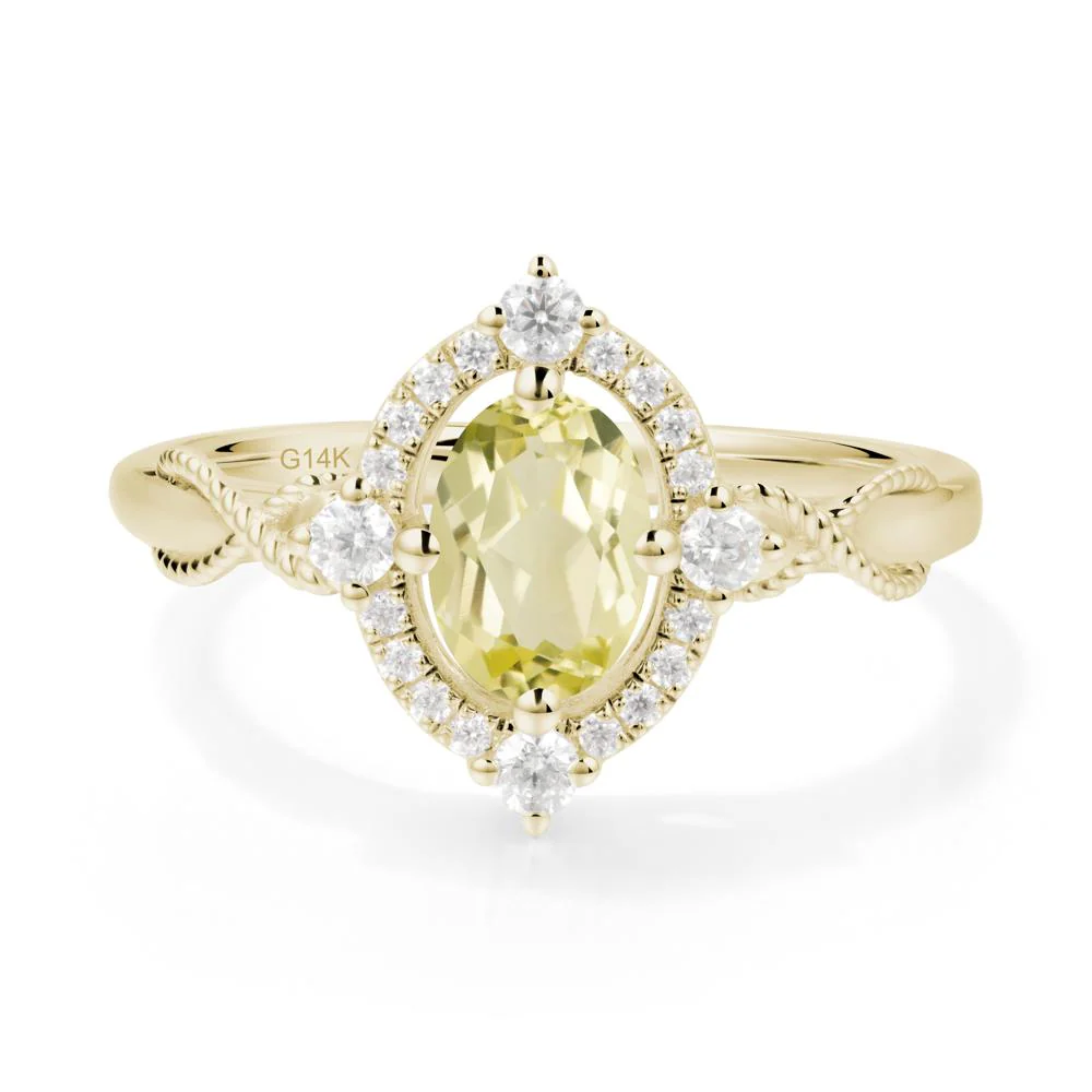 Twisted Band Lemon Quartz Halo Ring - Image 2