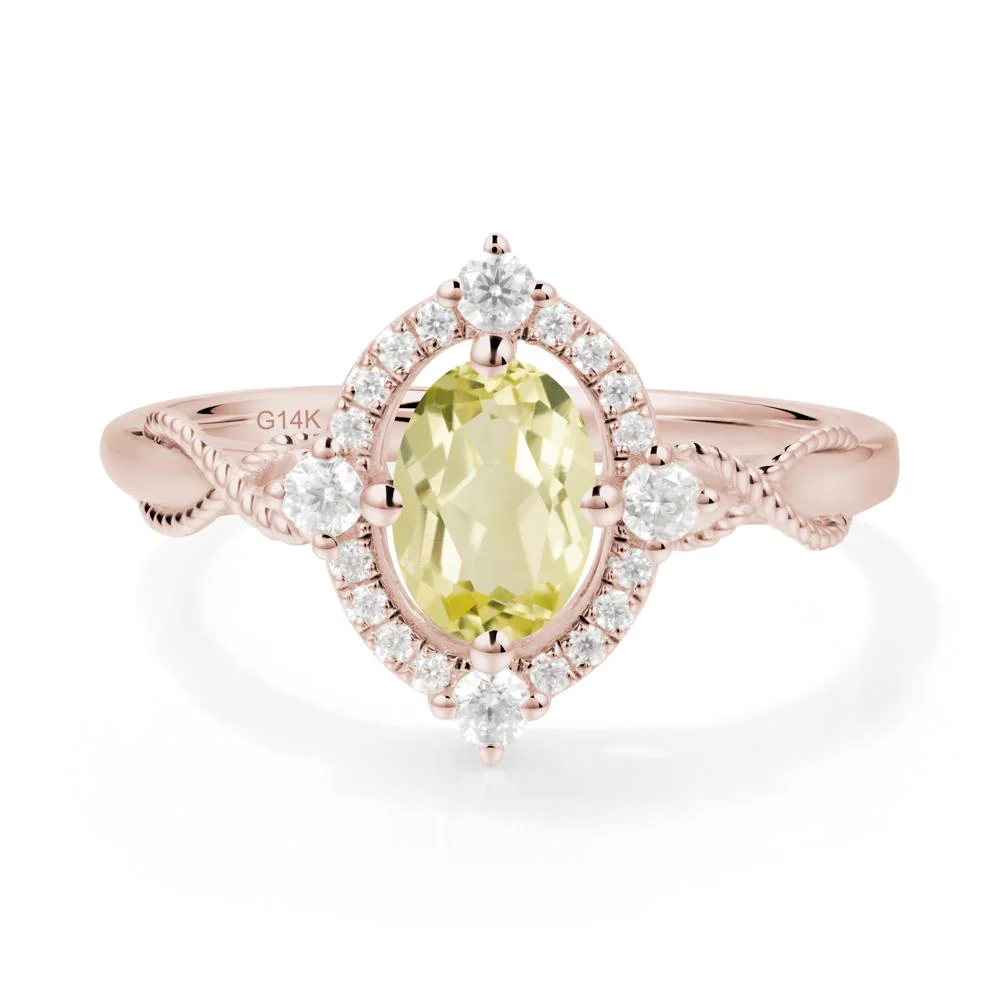 Twisted Band Lemon Quartz Halo Ring - Image 7