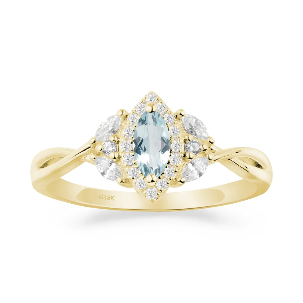 Twisted Band Marquise Aquamarine Halo Ring - Image 5