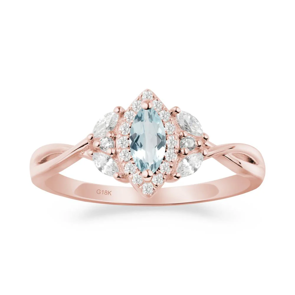 Twisted Band Marquise Aquamarine Halo Ring - Image 6