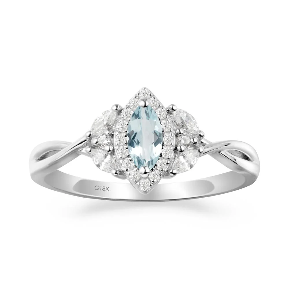 Twisted Band Marquise Aquamarine Halo Ring - Image 8