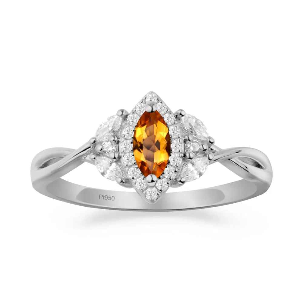 Twisted Band Marquise Citrine Halo Ring