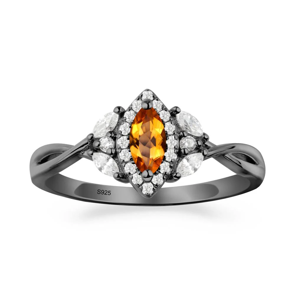 Twisted Band Marquise Citrine Halo Ring - Image 3