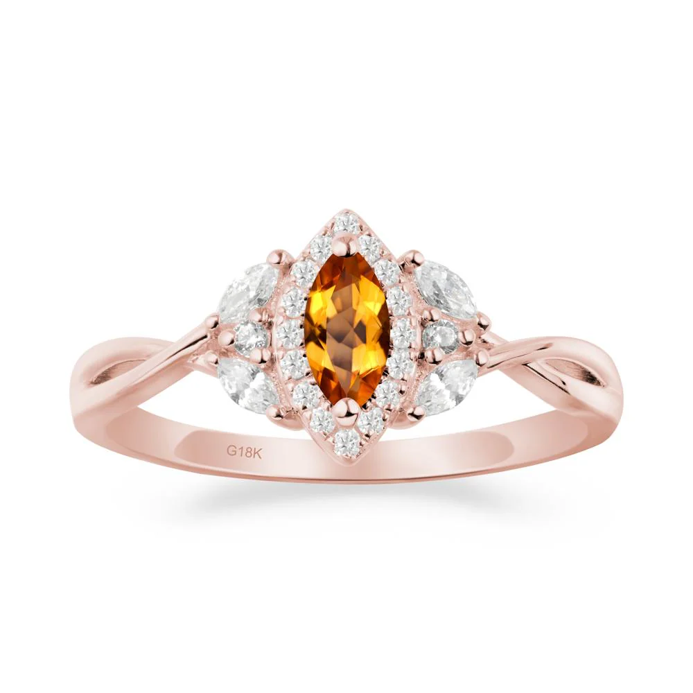 Twisted Band Marquise Citrine Halo Ring - Image 4
