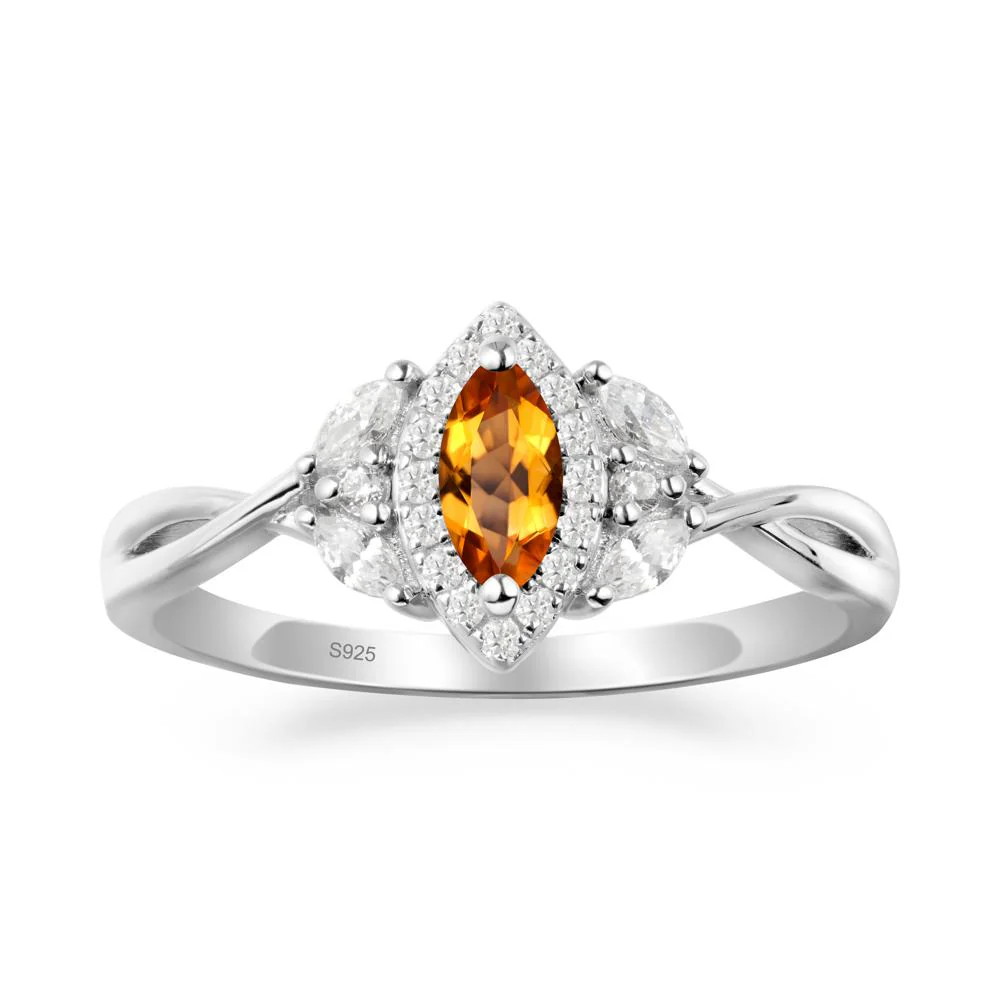 Twisted Band Marquise Citrine Halo Ring - Image 7
