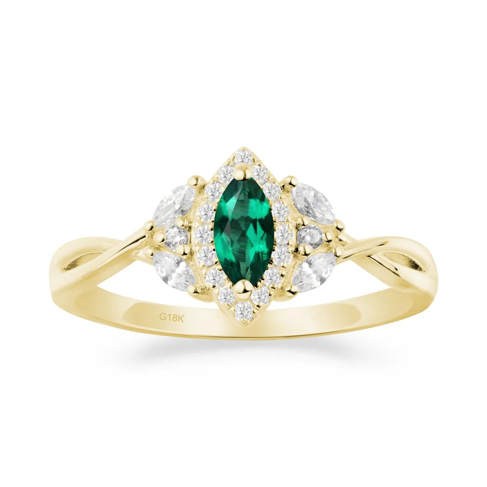 Twisted Band Marquise Emerald Halo Ring - Image 2