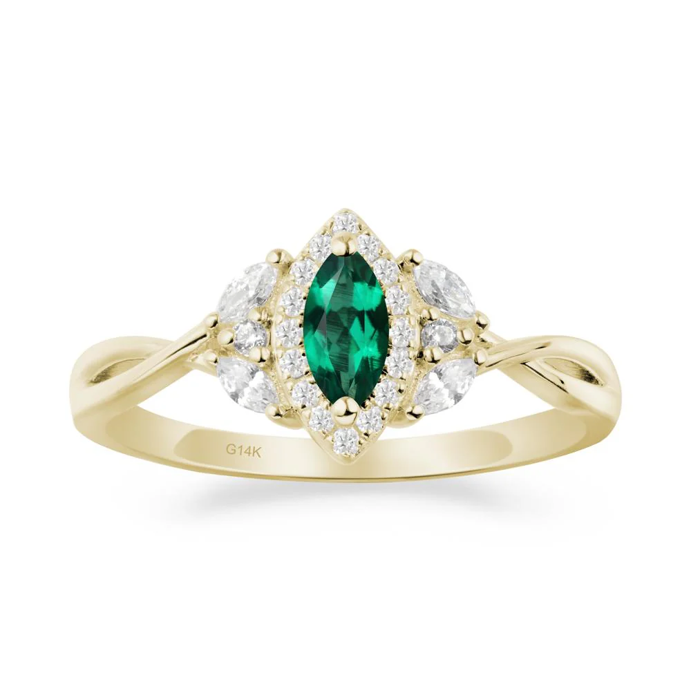 Twisted Band Marquise Emerald Halo Ring - Image 4
