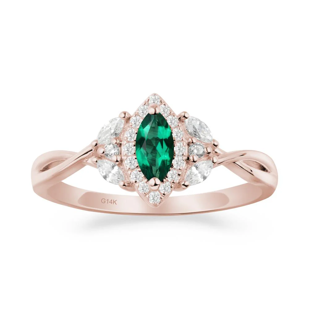 Twisted Band Marquise Emerald Halo Ring - Image 6