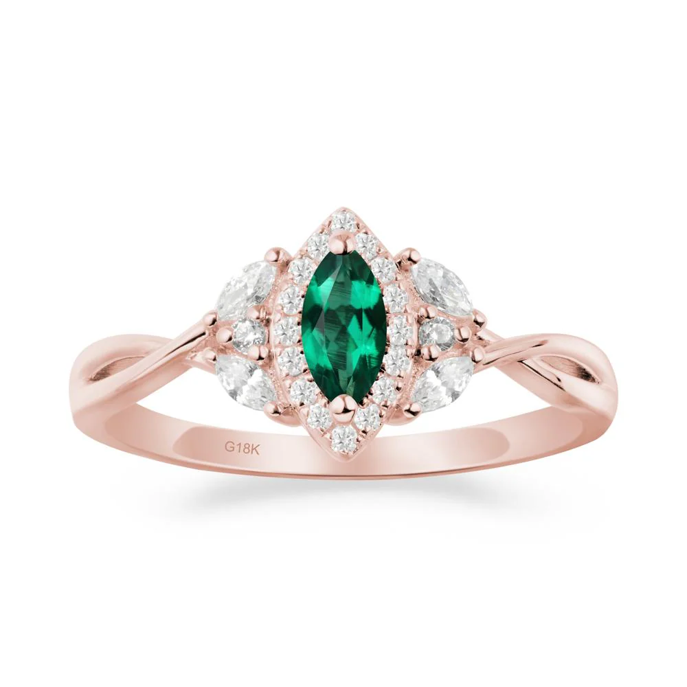 Twisted Band Marquise Emerald Halo Ring - Image 7