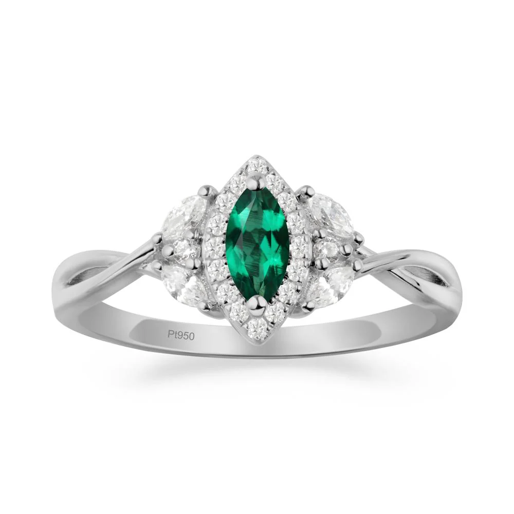 Twisted Band Marquise Emerald Halo Ring - Image 8