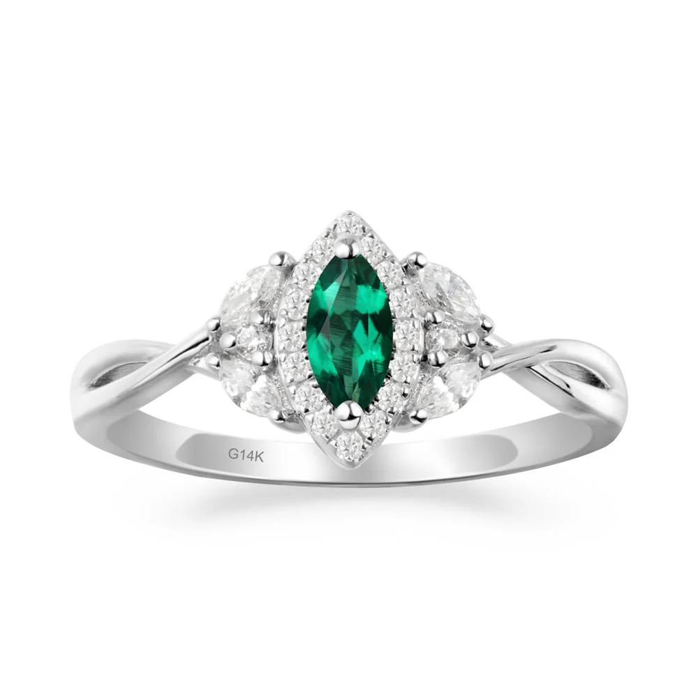 Twisted Band Marquise Emerald Halo Ring - Image 9
