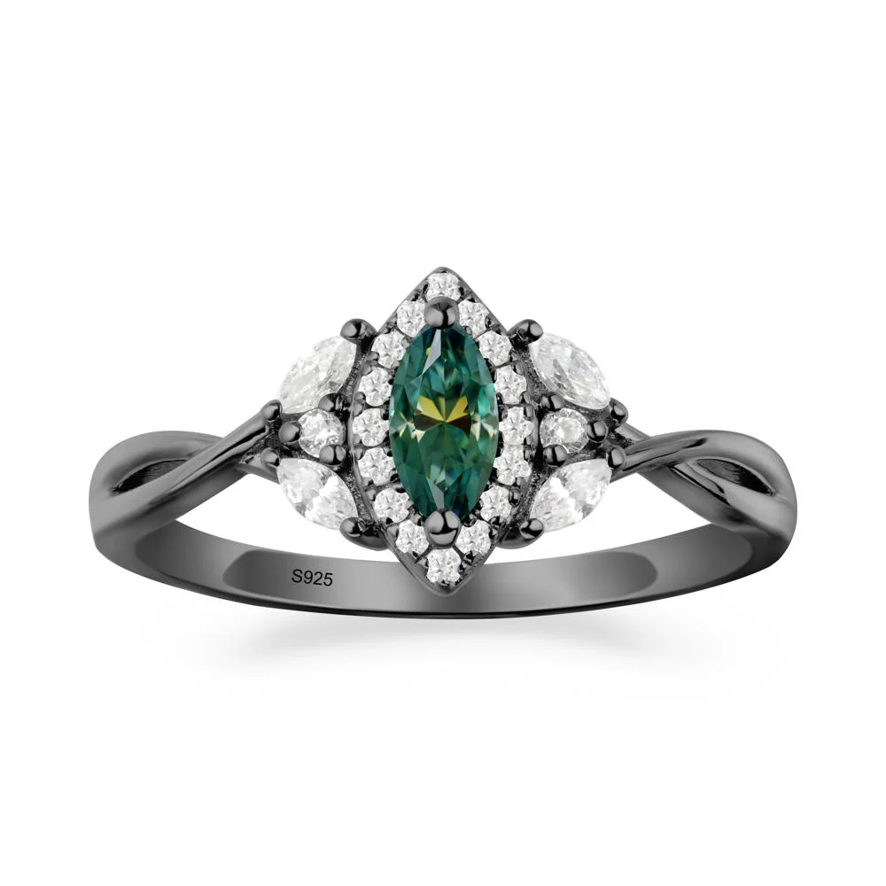 Twisted Band Marquise Green Moissanite Halo Ring