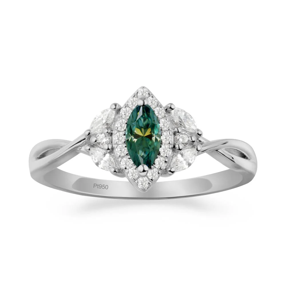 Twisted Band Marquise Green Moissanite Halo Ring - Image 3