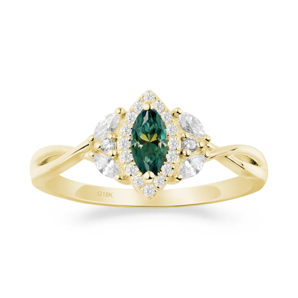 Twisted Band Marquise Green Moissanite Halo Ring - Image 6