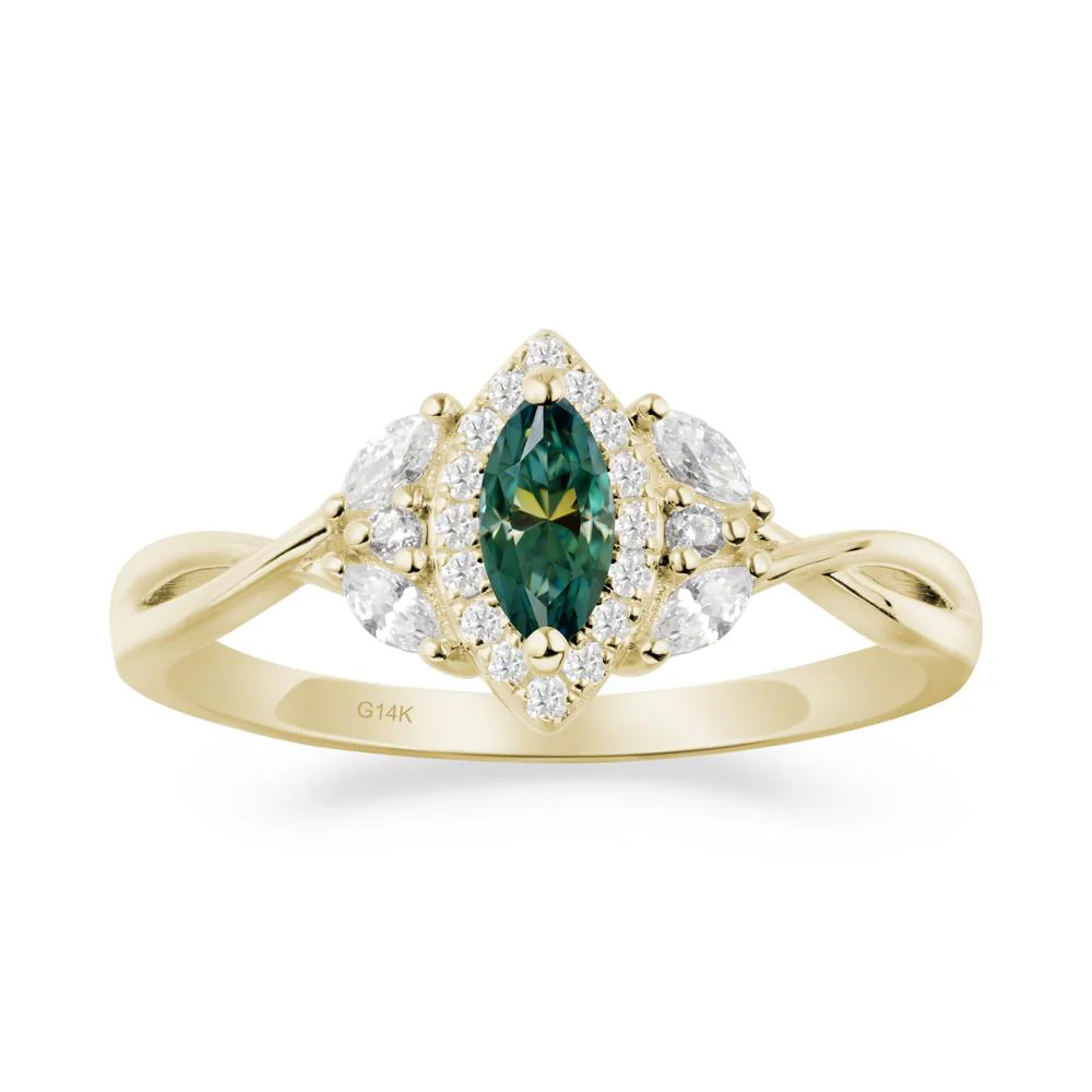 Twisted Band Marquise Green Moissanite Halo Ring - Image 8