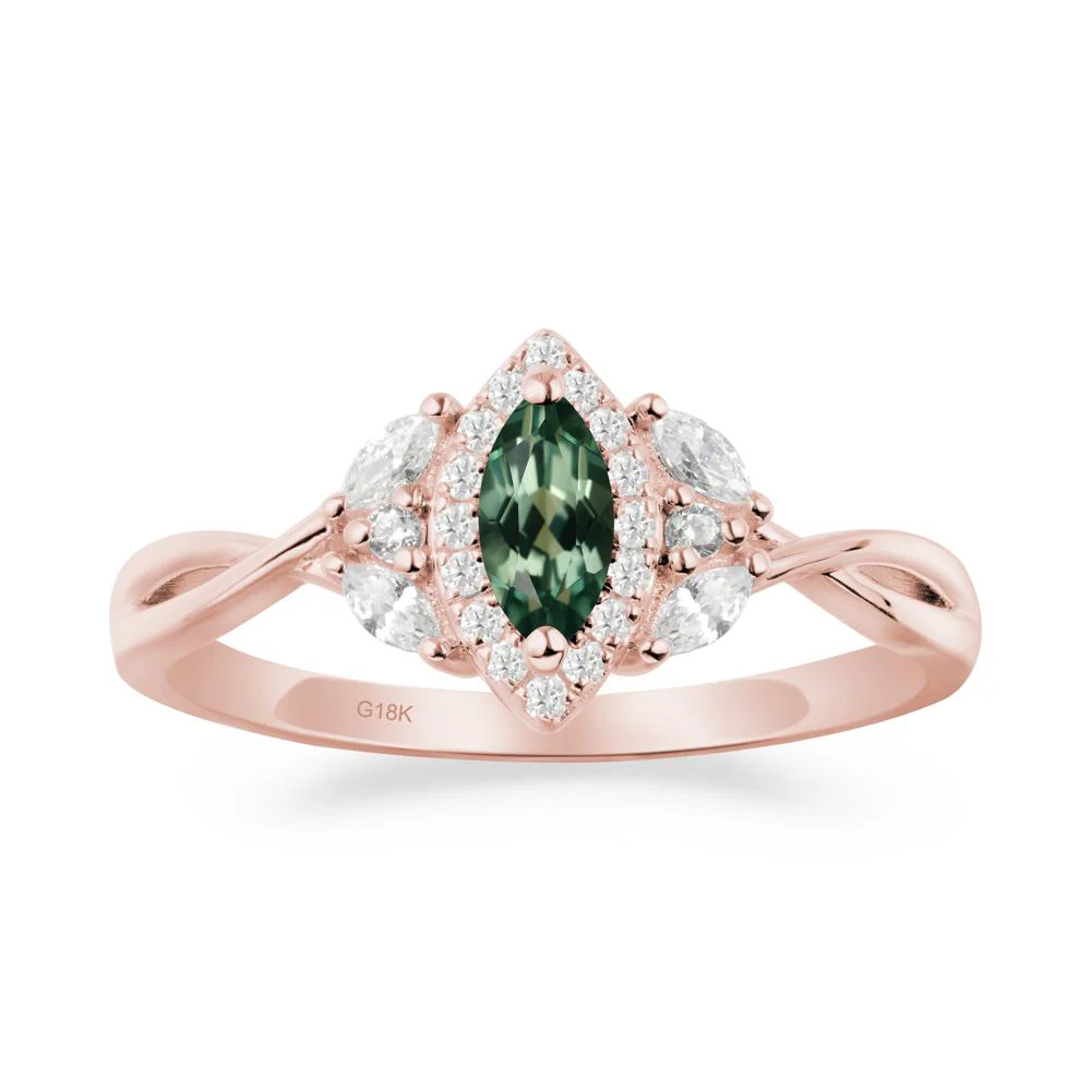 Twisted Band Marquise Green Sapphire Halo Ring - Image 6