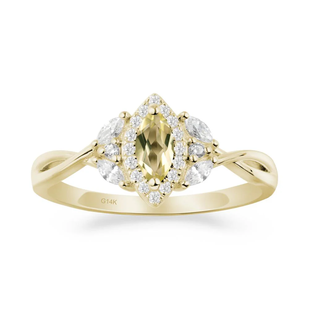 Twisted Band Marquise Lemon Quartz Halo Ring - Image 4