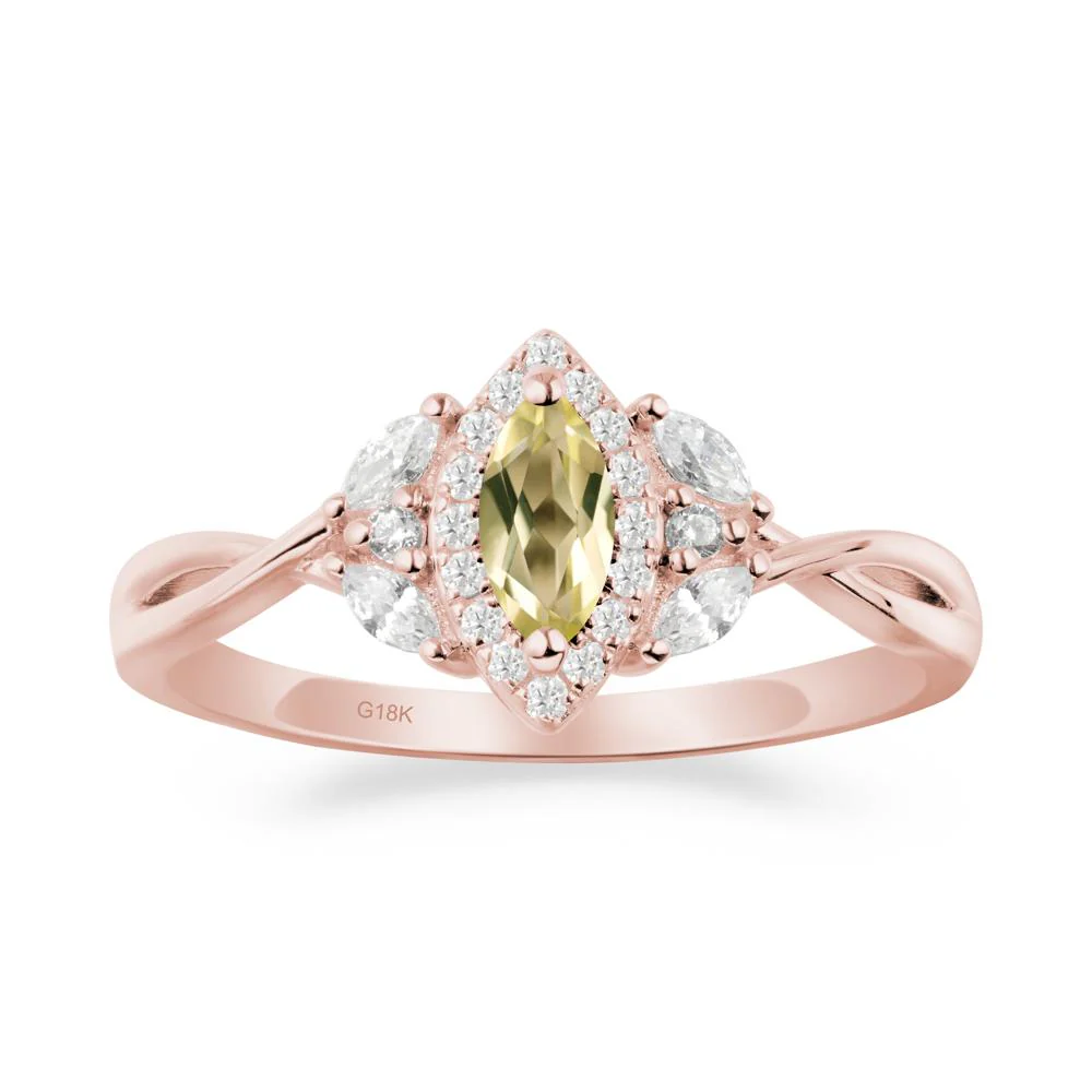 Twisted Band Marquise Lemon Quartz Halo Ring - Image 7