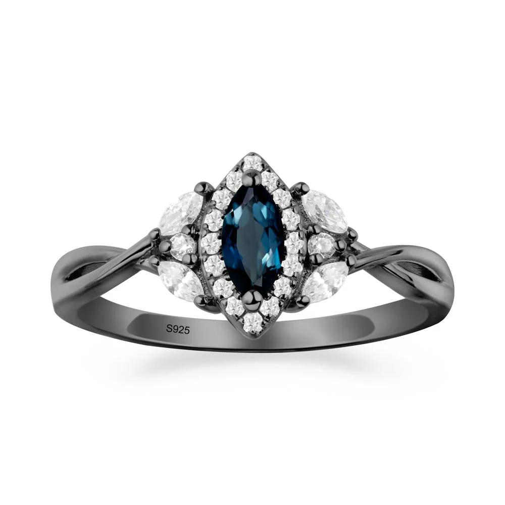 Twisted Band Marquise London Blue Topaz Halo Ring - Image 2