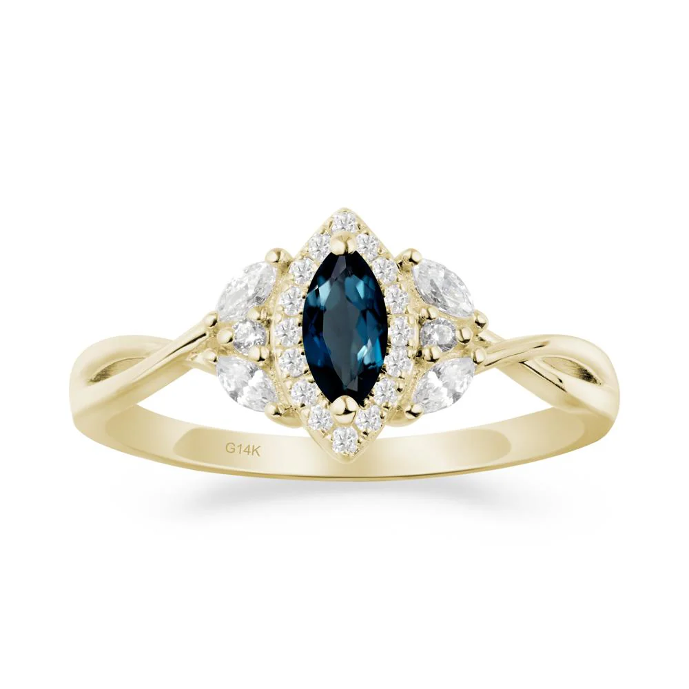 Twisted Band Marquise London Blue Topaz Halo Ring - Image 5