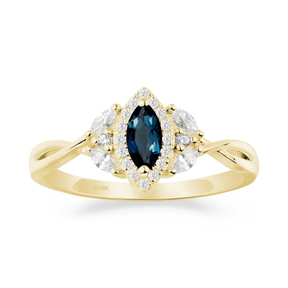 Twisted Band Marquise London Blue Topaz Halo Ring - Image 6
