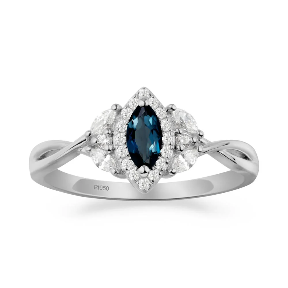 Twisted Band Marquise London Blue Topaz Halo Ring - Image 7