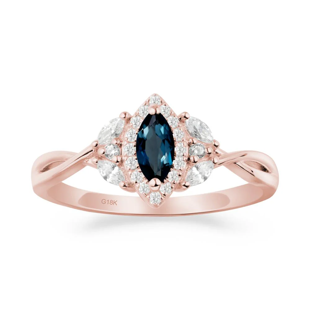 Twisted Band Marquise London Blue Topaz Halo Ring - Image 8
