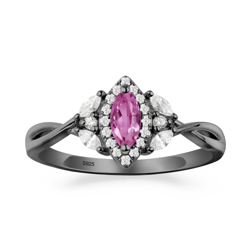 Twisted Band Marquise Pink Sapphire Halo Ring - Image 8