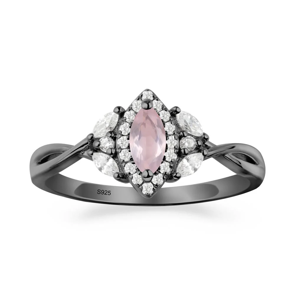 Twisted Band Marquise Rose Quartz Halo Ring - Image 7