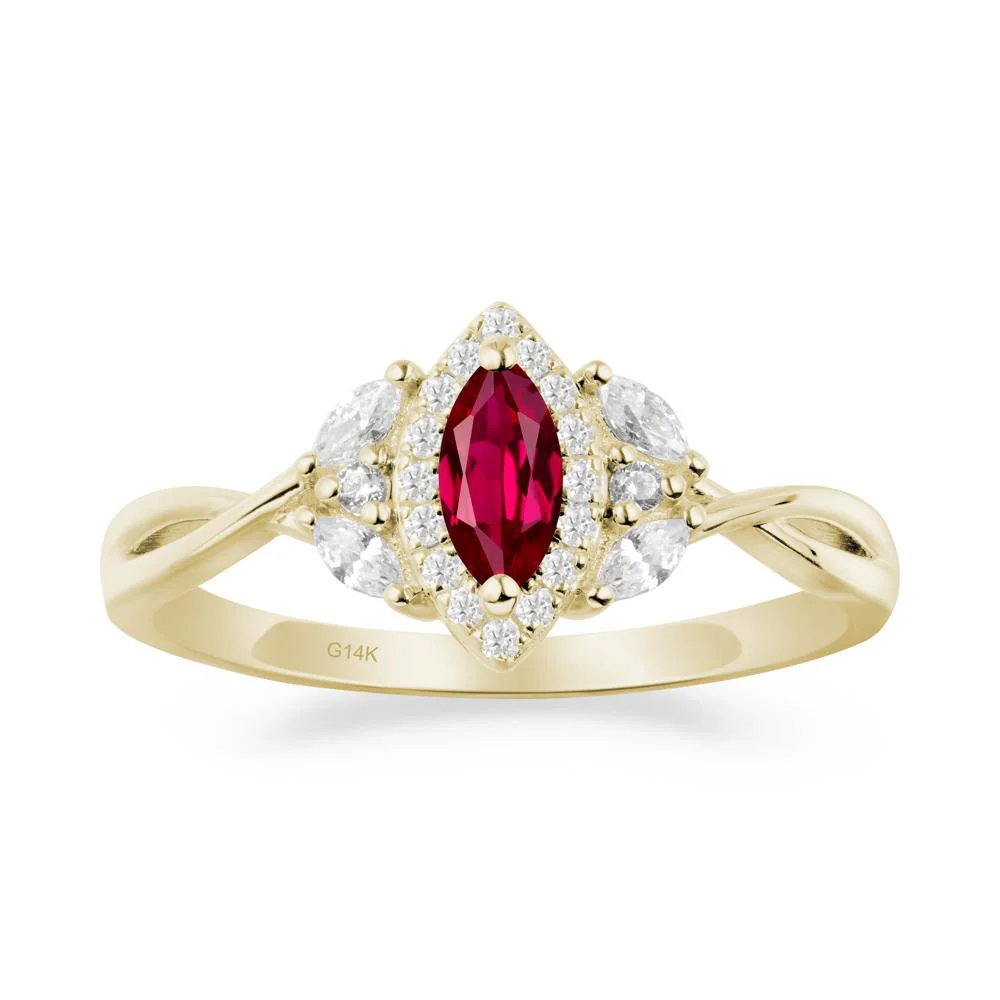 Twisted Band Marquise Ruby Halo Ring