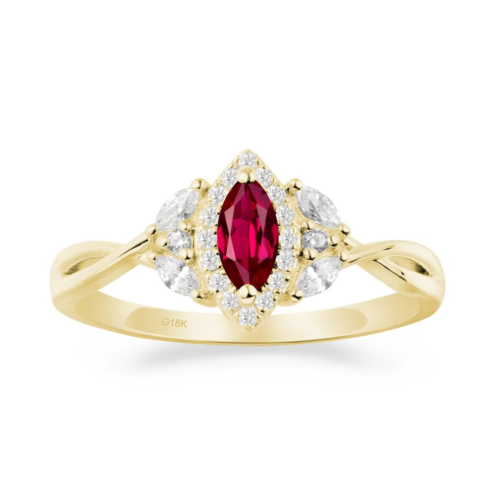 Twisted Band Marquise Ruby Halo Ring - Image 2