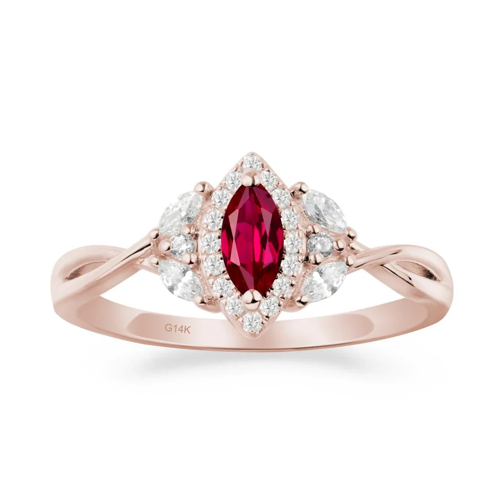Twisted Band Marquise Ruby Halo Ring - Image 4