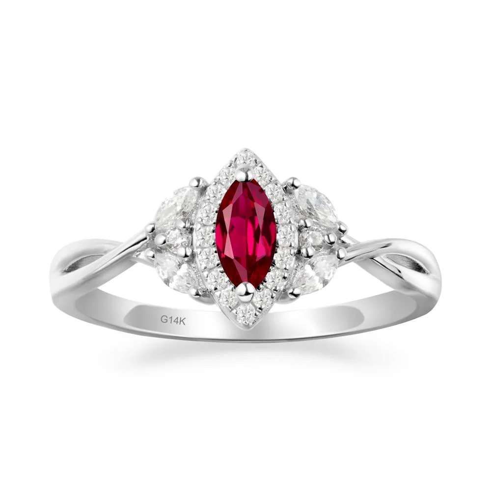 Twisted Band Marquise Ruby Halo Ring - Image 6