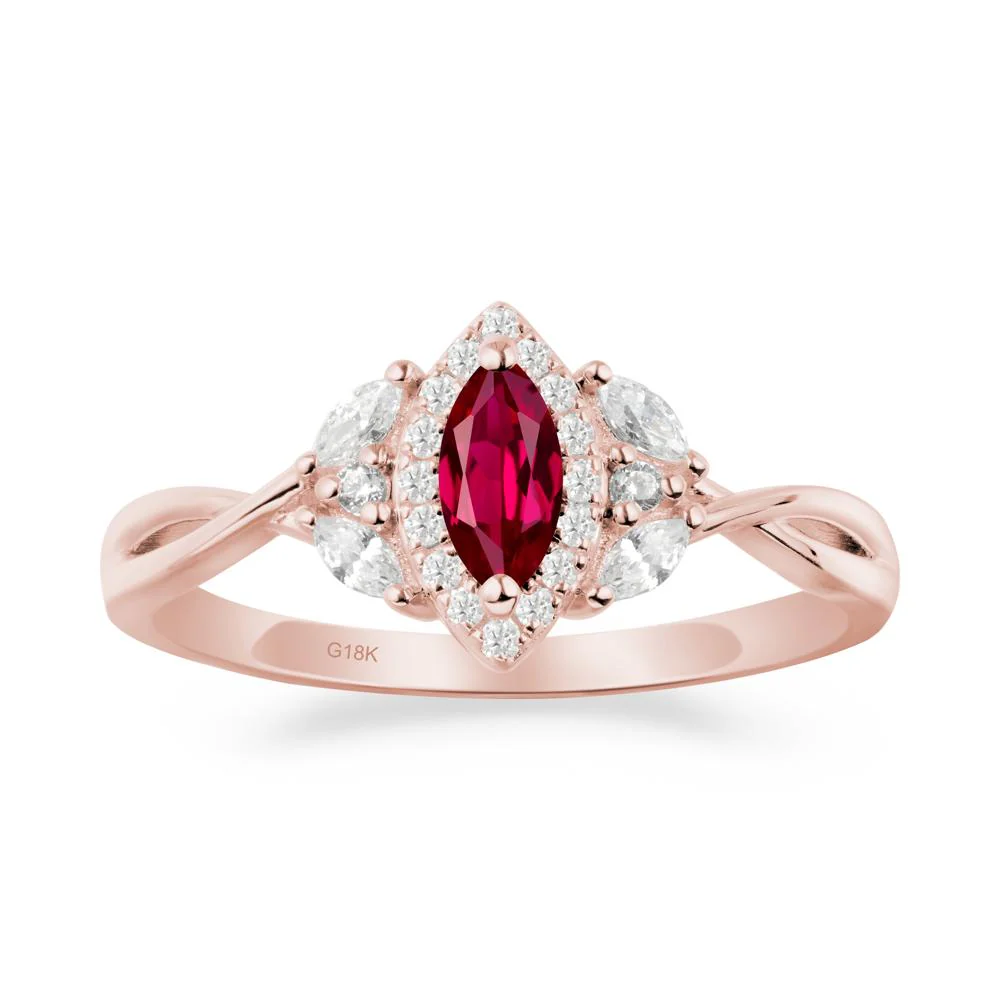 Twisted Band Marquise Ruby Halo Ring - Image 7
