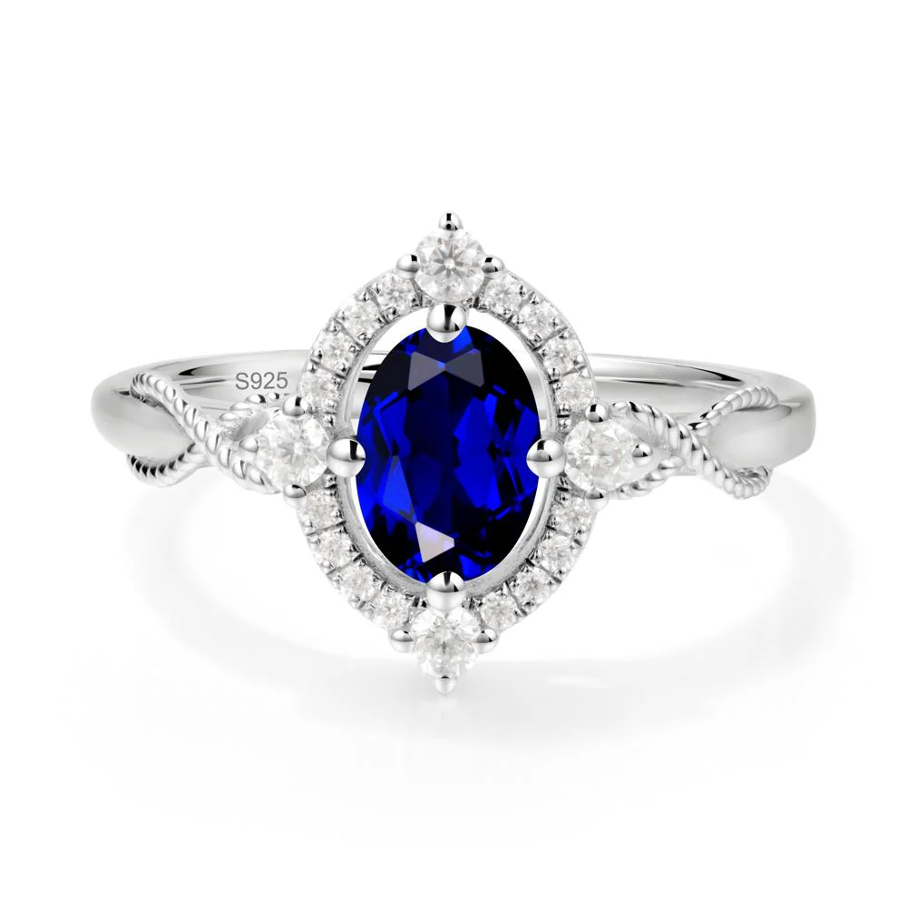 Twisted Band Sapphire Halo Ring - Image 6