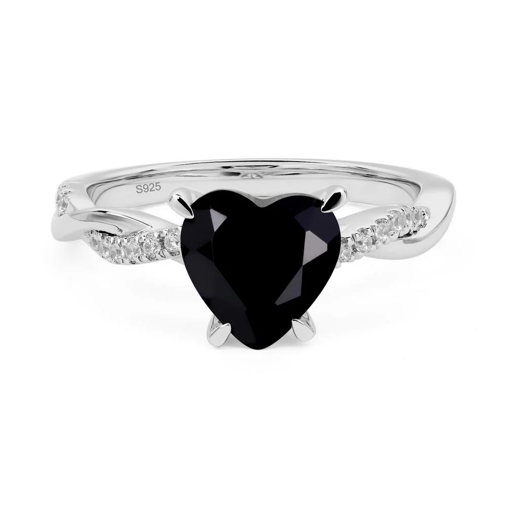 Black Spinel Twisted Pave Engagement Ring
