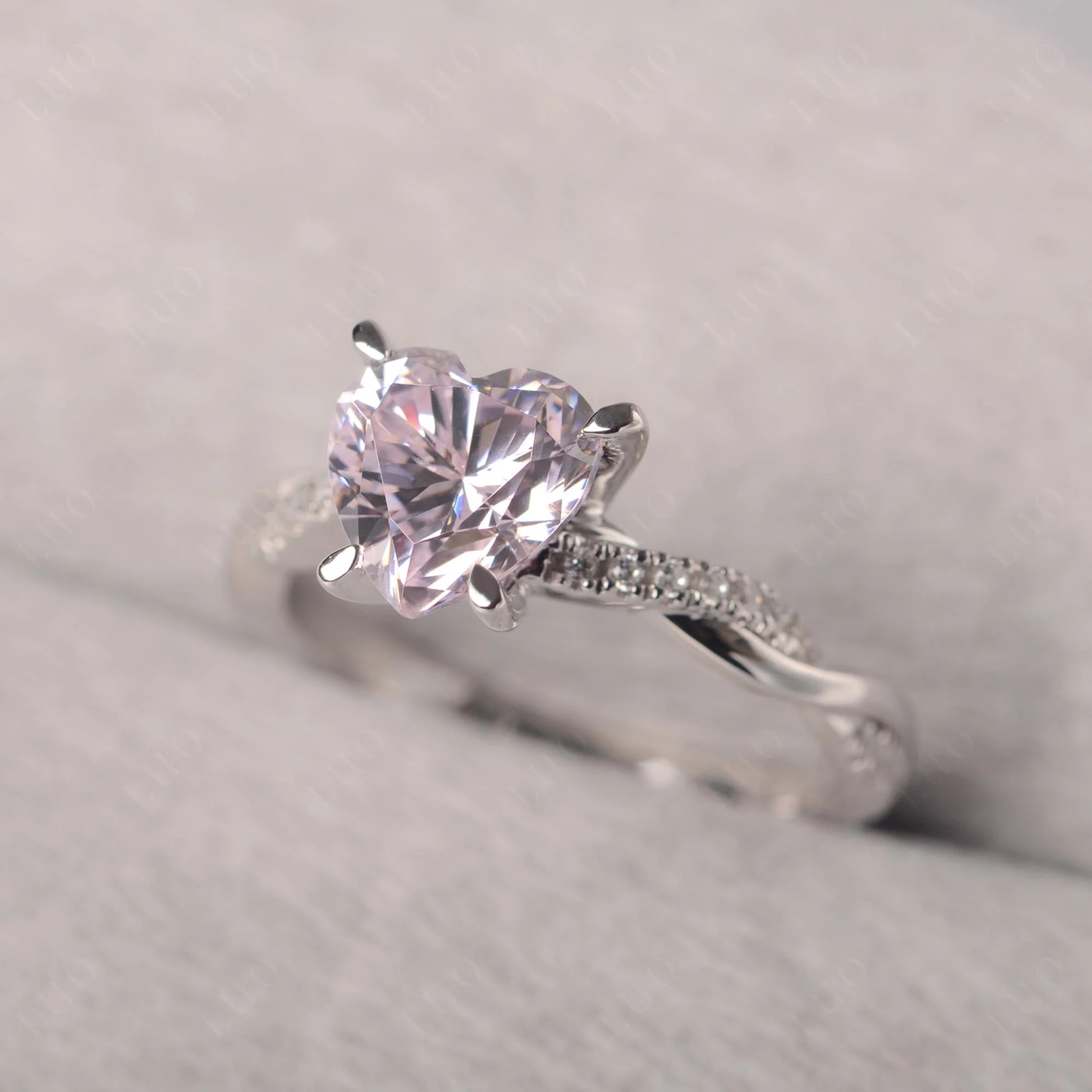 Twisted Heart Shaped Pink Cubic Zirconia Ring - Image 11