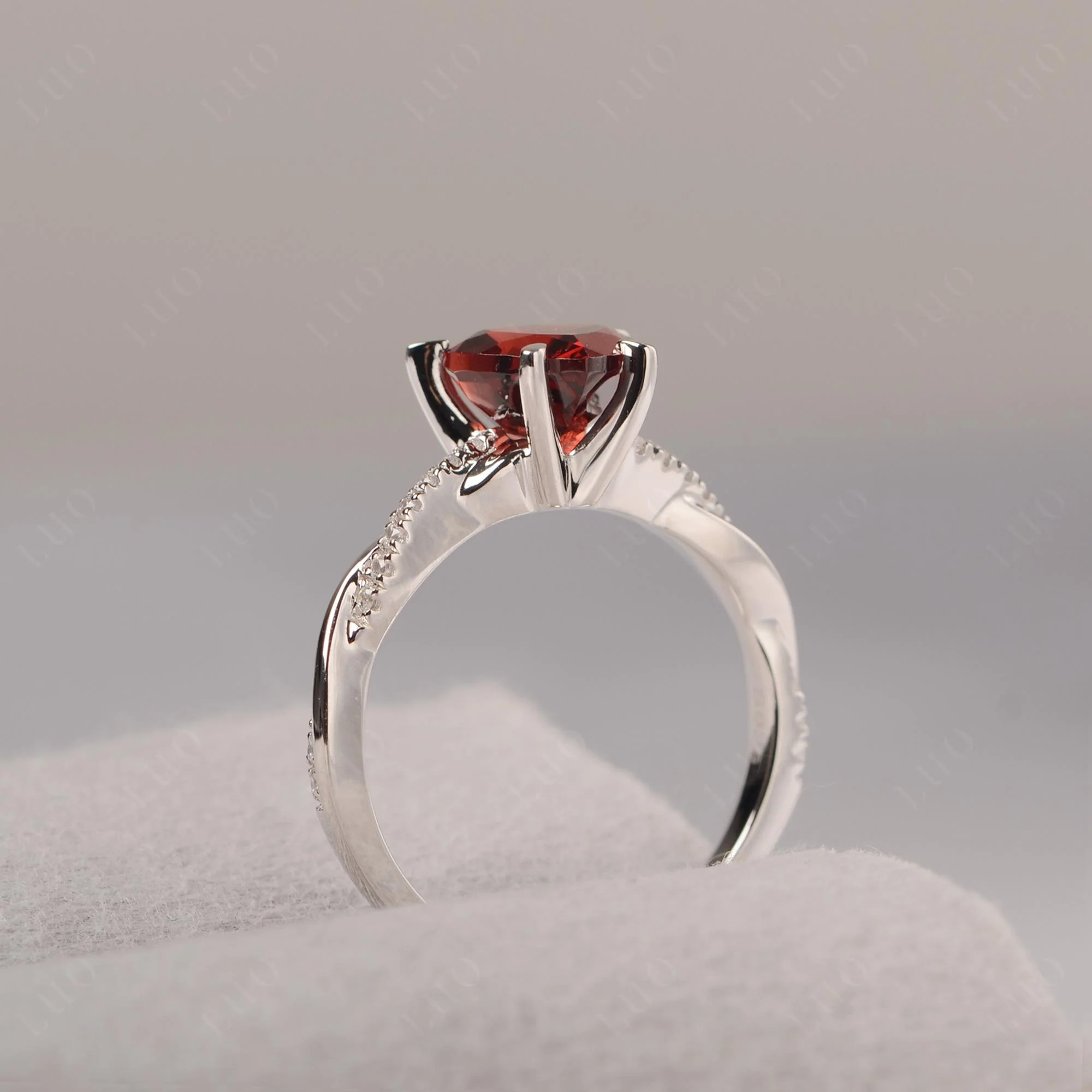 Garnet Twisted Shank Engagement Ring - Image 13