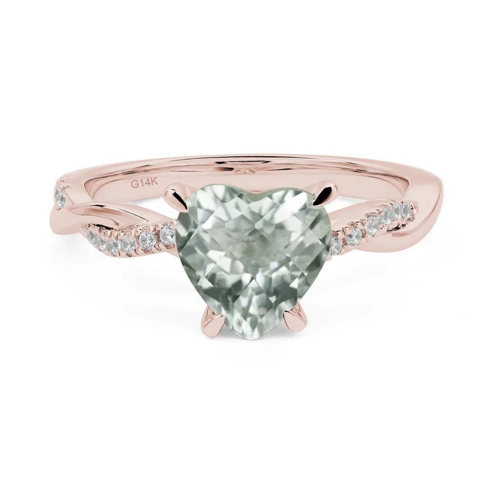 Green Amethyst Twisted Pave Engagement Ring