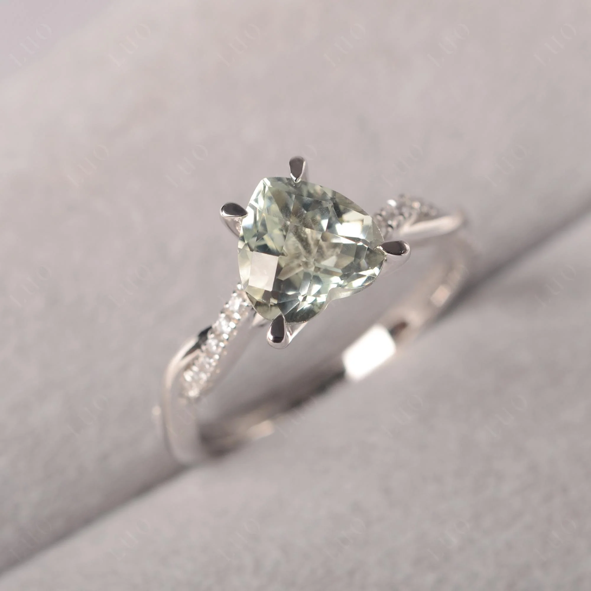 Green Amethyst Twisted Pave Engagement Ring - Image 11