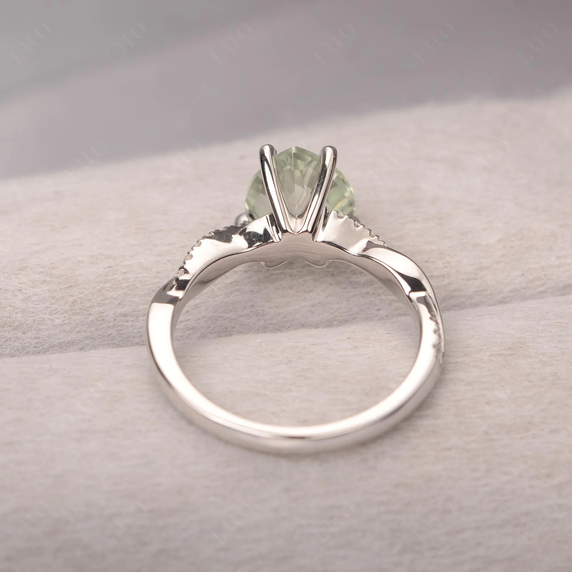 Green Amethyst Twisted Pave Engagement Ring - Image 12