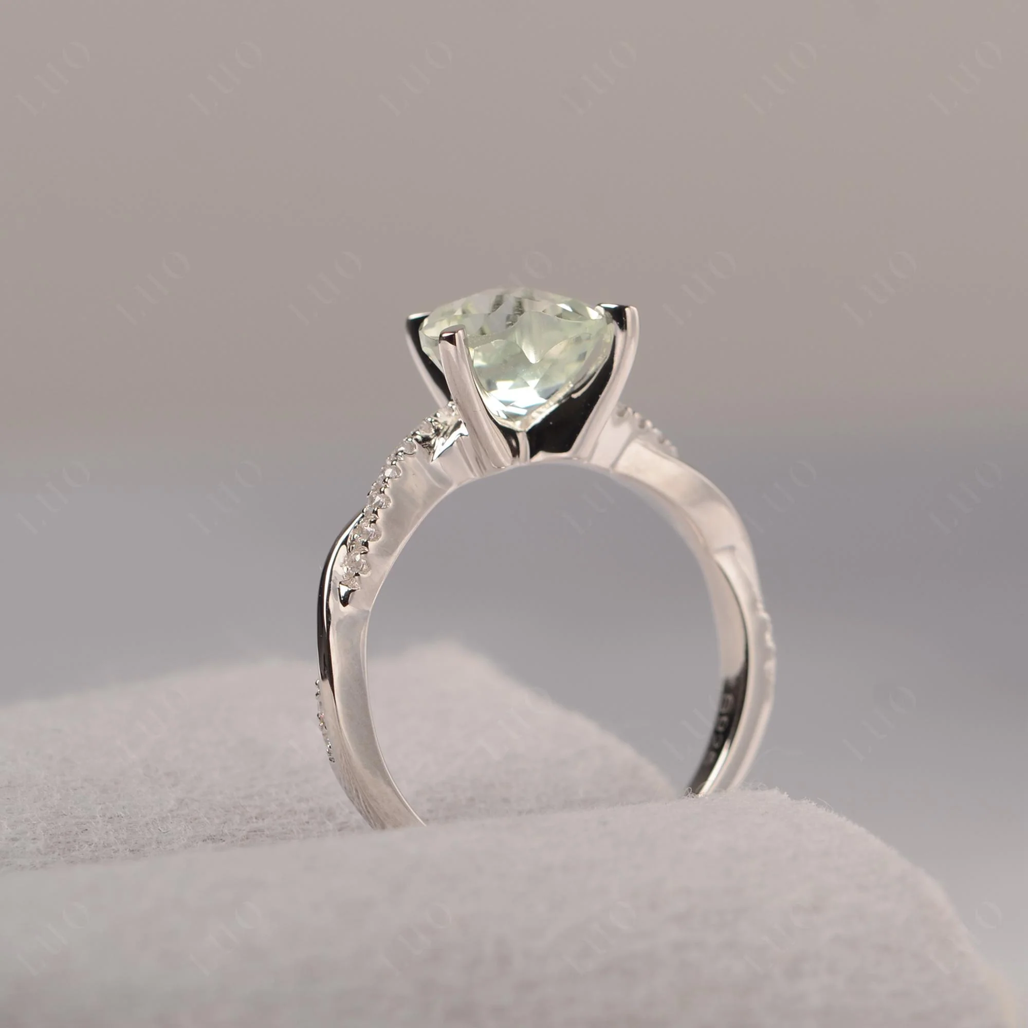 Green Amethyst Twisted Pave Engagement Ring - Image 13
