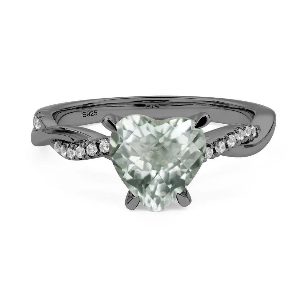 Green Amethyst Twisted Pave Engagement Ring - Image 3