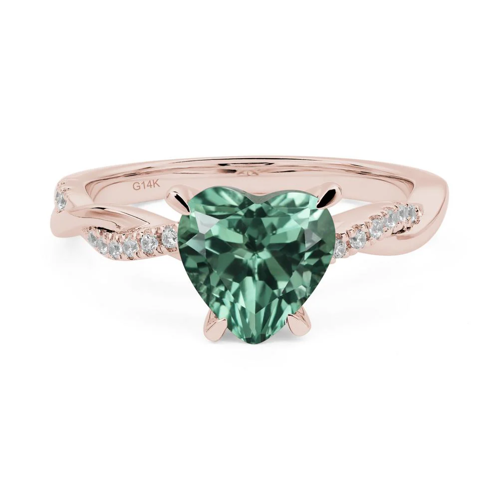 Twisted Heart Shaped Green Sapphire Ring