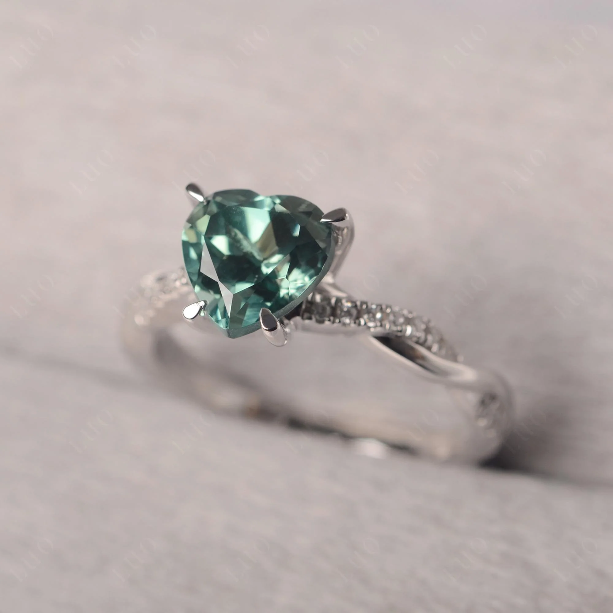 Twisted Heart Shaped Green Sapphire Ring - Image 11