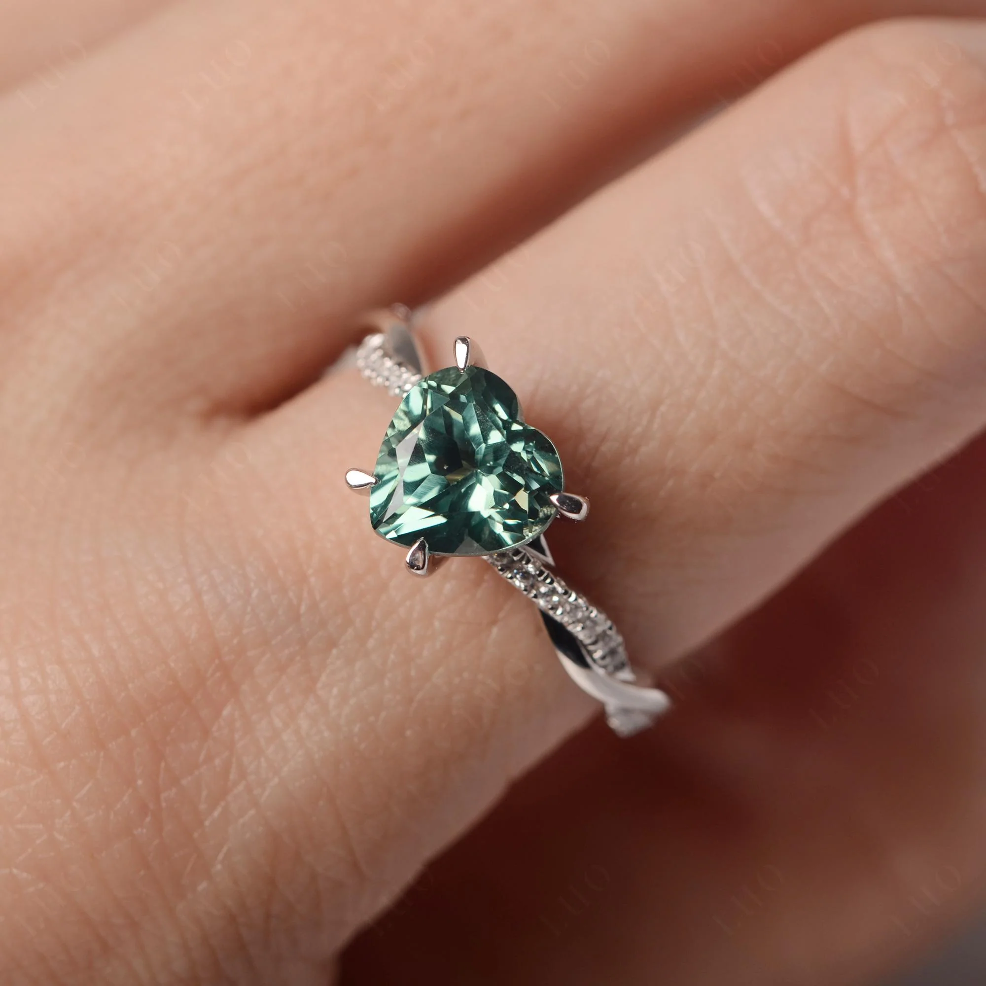 Twisted Heart Shaped Green Sapphire Ring - Image 14