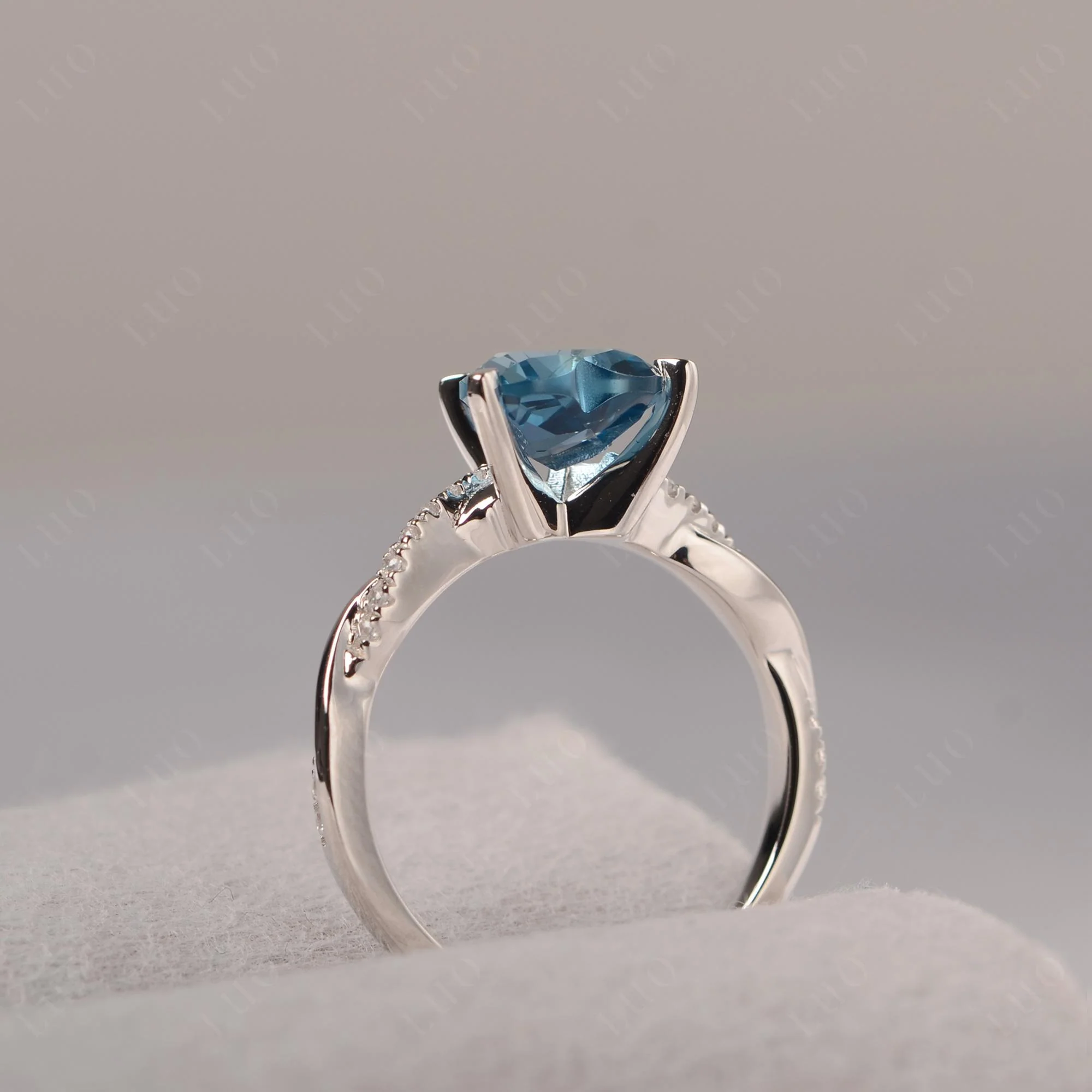 London Blue Topaz Twisted Shank Engagement Ring - Image 14