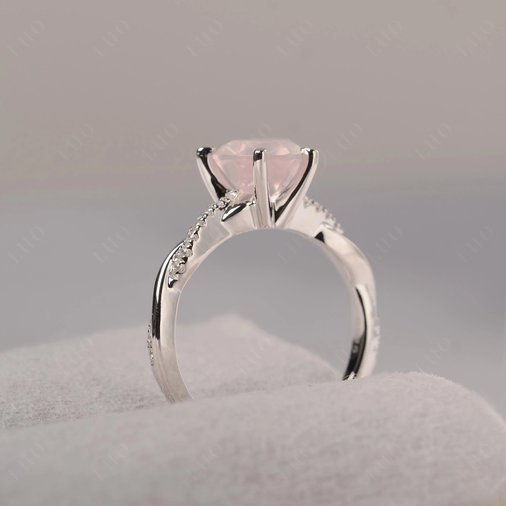 Rose Quartz Twisted Shank Engagement Ring - Image 13